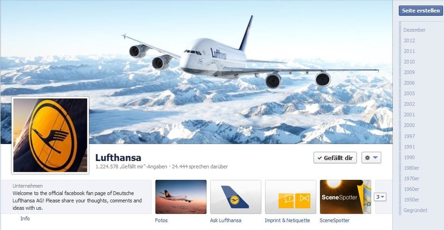 Die Lufthansa Seite auf Facebook