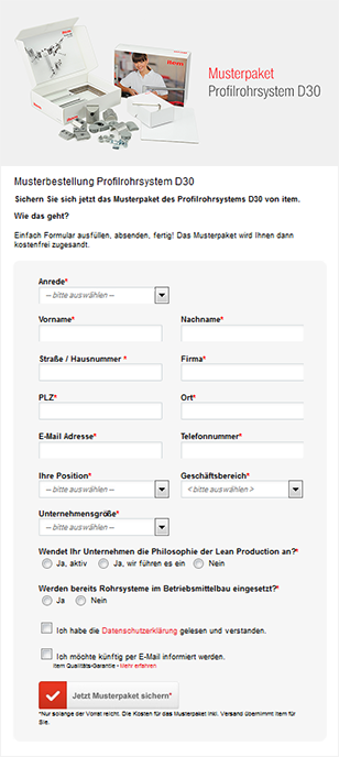 Beispiel für Lead-Generierung: Landing Page für item Industrietechnik