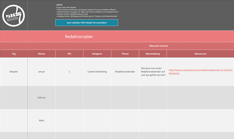 Content Marketing Redaktionskalender downloaden