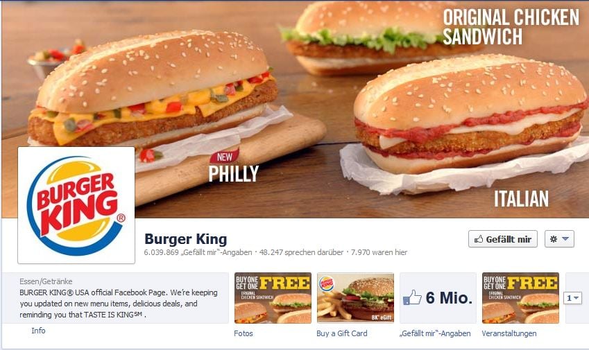 Die Burger-King-Seite auf Facebook