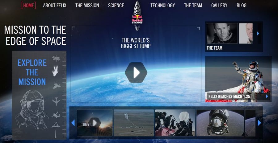 Red Bull mit ihrer Seite zum Stratos Fallschirm-Sprung