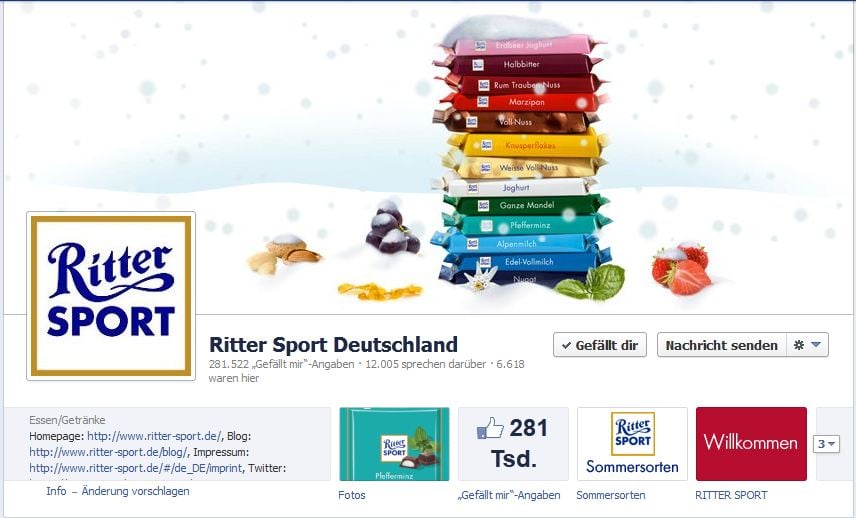 Die Ritter-Sport-Seite auf Facebook